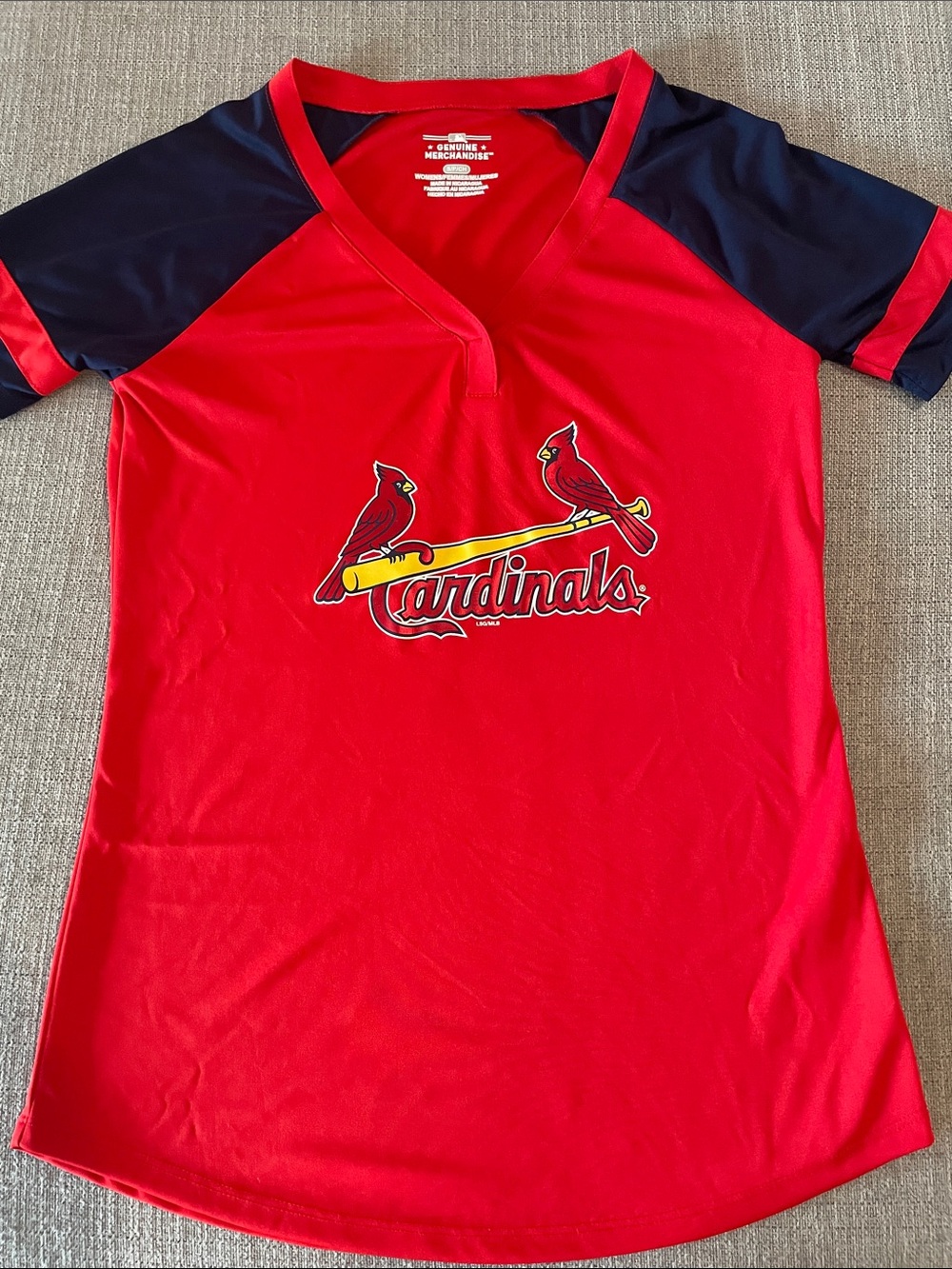 MLB St. Louis Cardinals Red and Navy Short-Sleeve V-Neck Tee with Foil Graphic